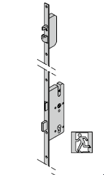 Verrouillage multipoints antipanique (pêne à crochet), avec fouillot divisé pour fonction de passage D, 9 mm pour cylindre profilée