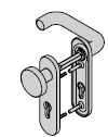 Garniture coupe-feu à bouton fixe type D110 antipanique, avec plaque courte et réservation pour cylindre profilé, 9 mm