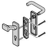 Garniture à bouton fixe et béquille arrondie (72), fonte d’aluminium