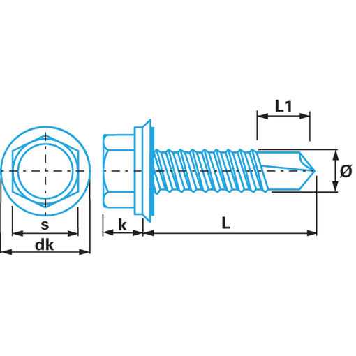 Vis tôle tête hexagonale autoperceuse joint EPDM 6,3x100 zingué blanc